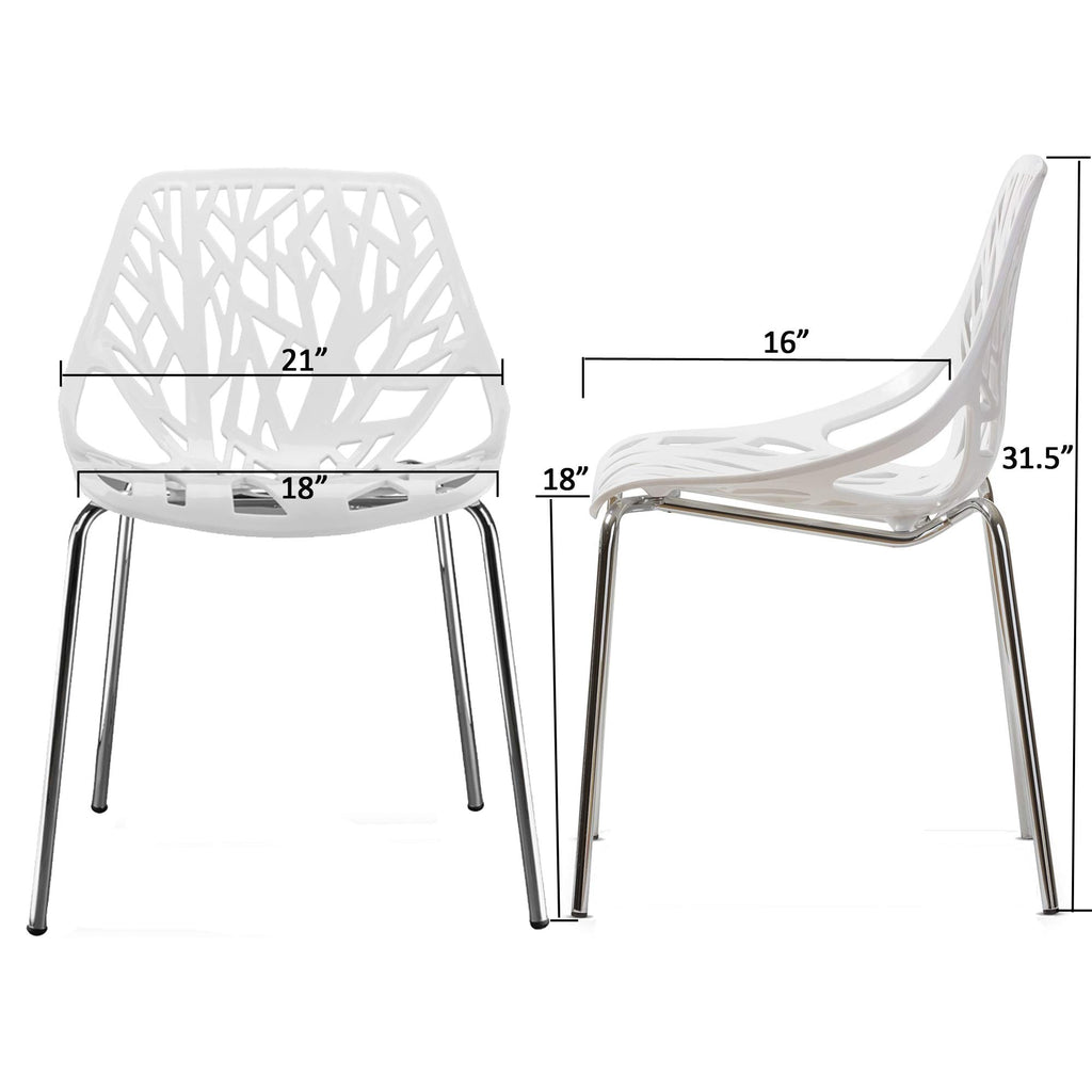 Modern Dining Chairs Set Plastic Saping Birch Chairs Stackable Chairs Set for Living Room/Kitchen/Office (6, White)