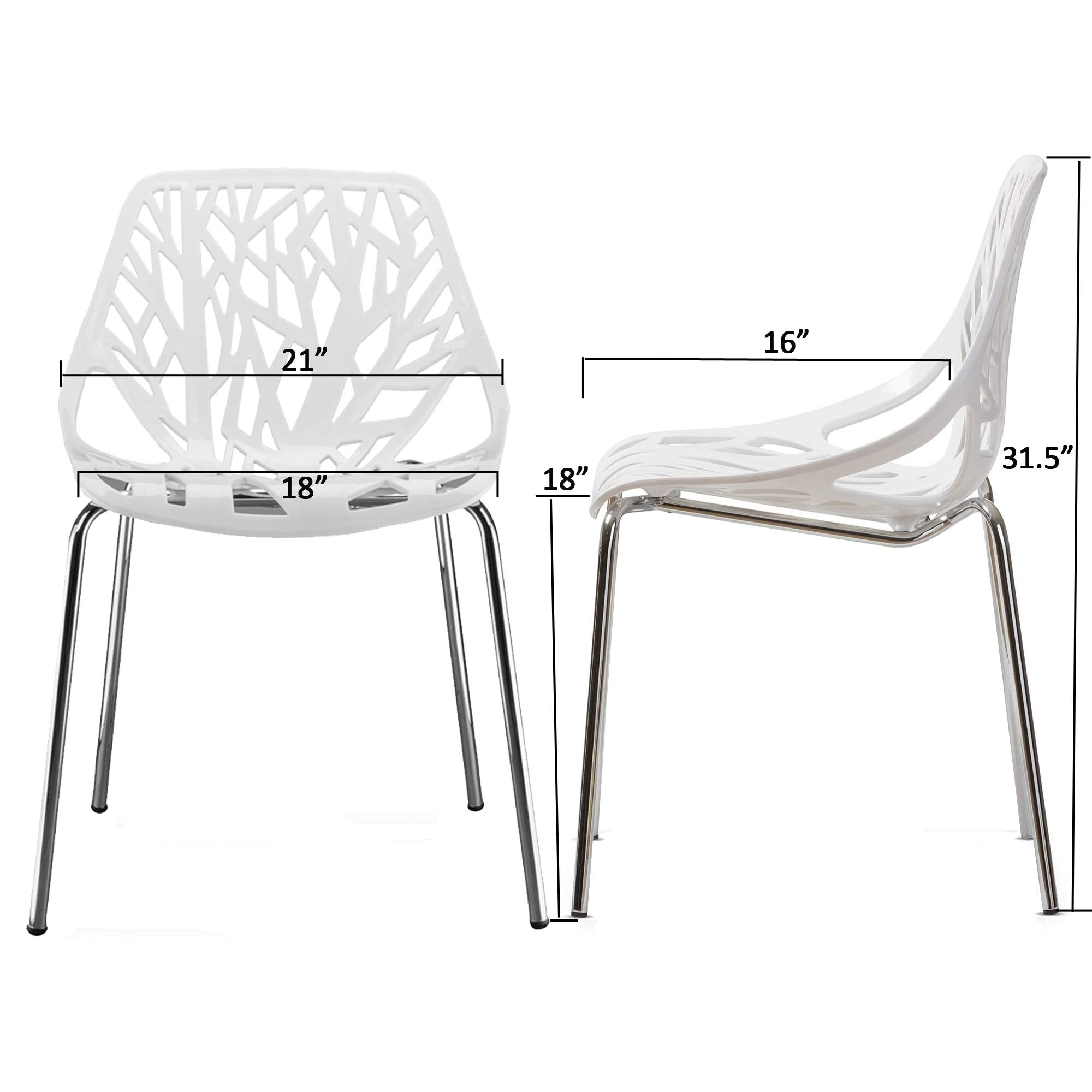Modern Dining Chairs Set Plastic Saping Birch Chairs Stackable Chairs Set for Living Room/Kitchen/Office (6, White)