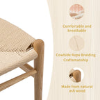 Armless Ash Wood Dining Chairs Set of 2, Fully Assembled Handwoven Seat Mid-Century Modern Side Chairs, 300 LBS Weight Capacity Curved Backrest with Felt Floor Pads for Kitchen Dining Living Room