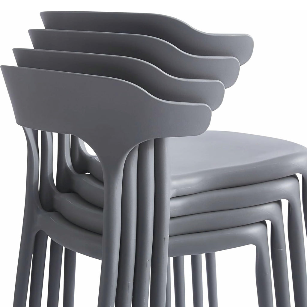 Modern Stackable Plastic Dining Chair Set of 4 Cloud White, No Assembly Needed Indoor Outdoor Patio Bistro Chairs for Cafe Restaurant Kitchen Home Use, Sturdy Weatherproof Armless Side Chairs