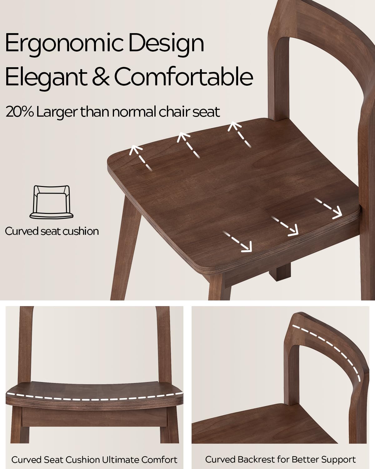Wooden Dining Room Chairs Set of 2, Farmhouse Wood Kitchen Chair, Mid Century Modern Armless Dining Chair for Living Room, Brown