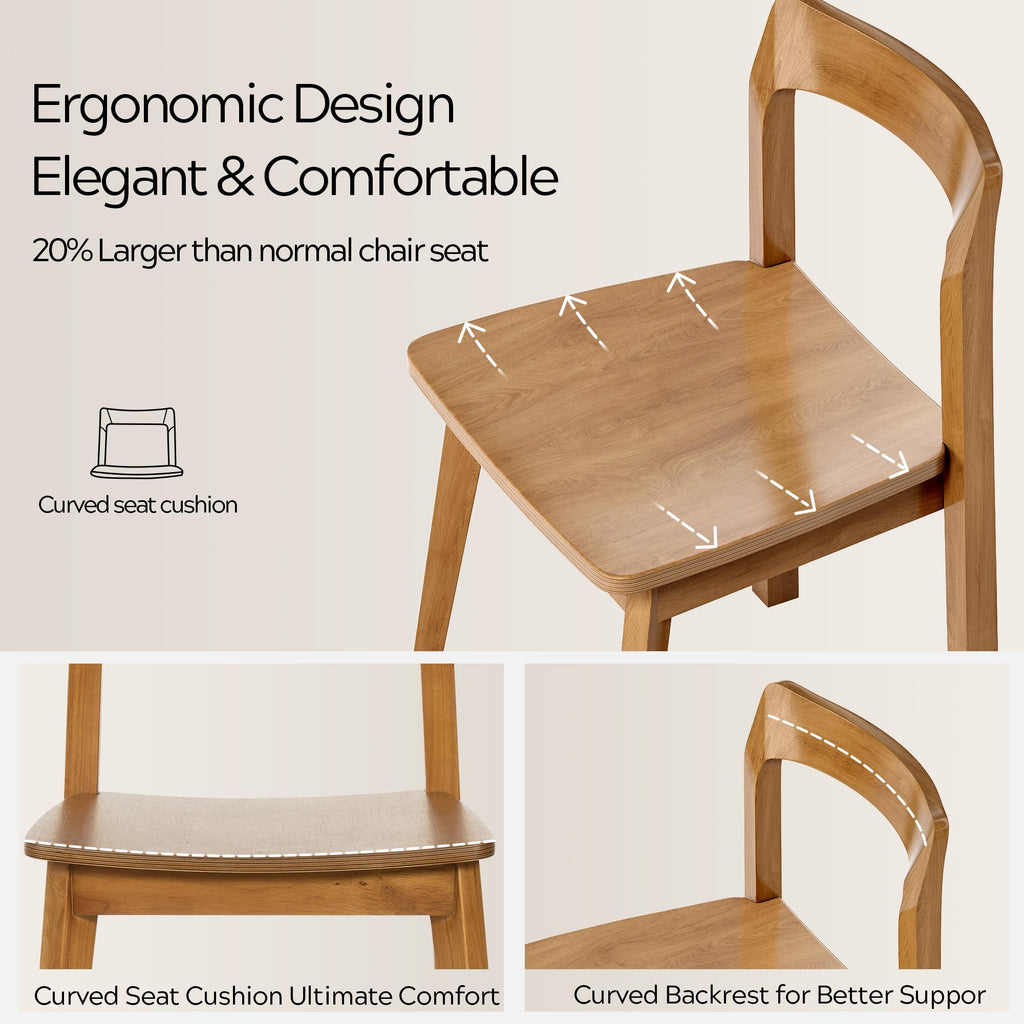 Wooden Dining Room Chairs Set of 2, Farmhouse Wood Kitchen Chair, Mid Century Modern Armless Dining Chair for Living Room, Brown