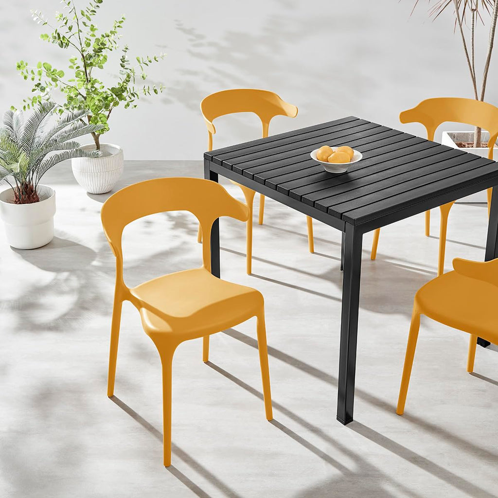 Modern Stackable Plastic Dining Chair Set of 4 Cloud White, No Assembly Needed Indoor Outdoor Patio Bistro Chairs for Cafe Restaurant Kitchen Home Use, Sturdy Weatherproof Armless Side Chairs