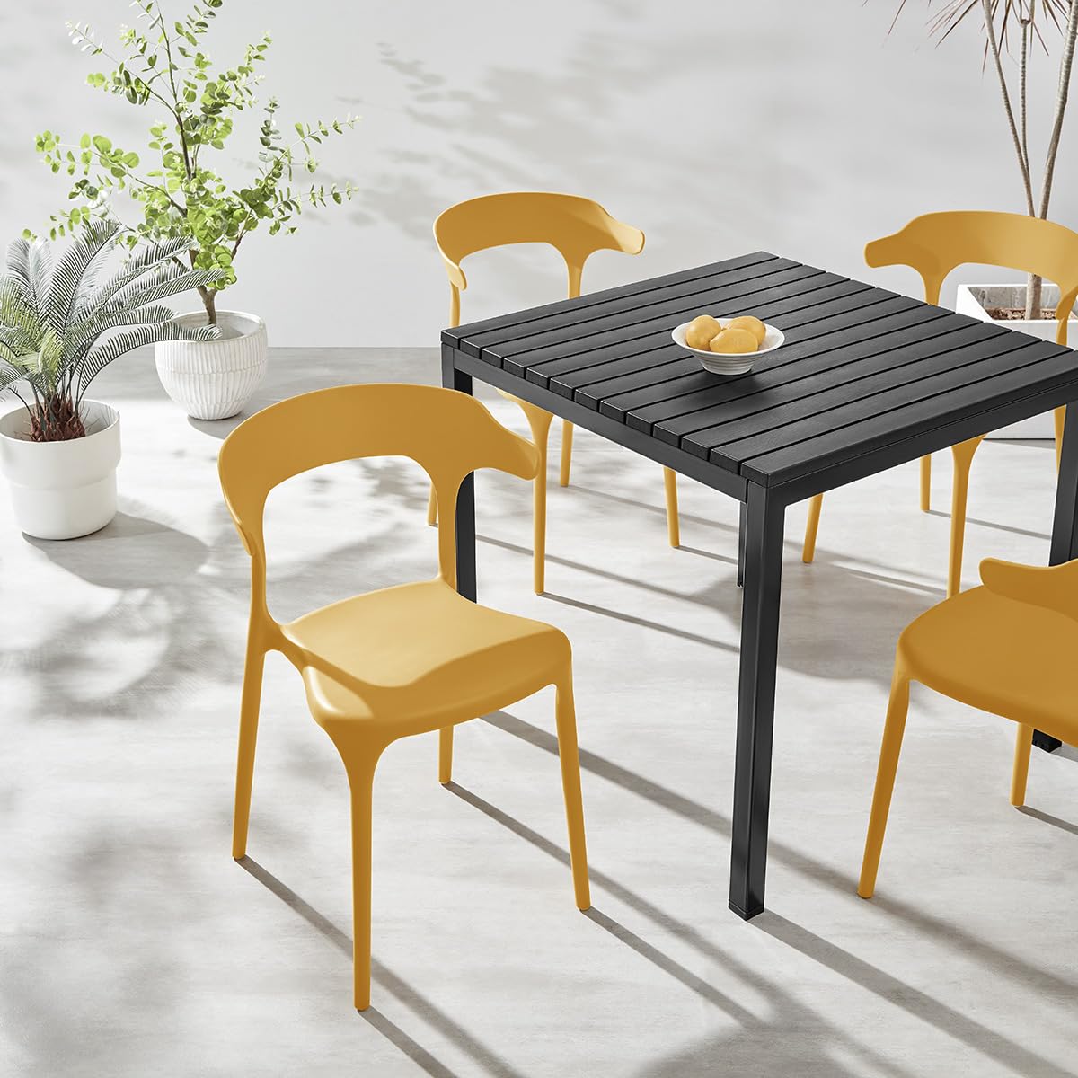 Modern Stackable Plastic Dining Chair Set of 4 Cloud White, No Assembly Needed Indoor Outdoor Patio Bistro Chairs for Cafe Restaurant Kitchen Home Use, Sturdy Weatherproof Armless Side Chairs
