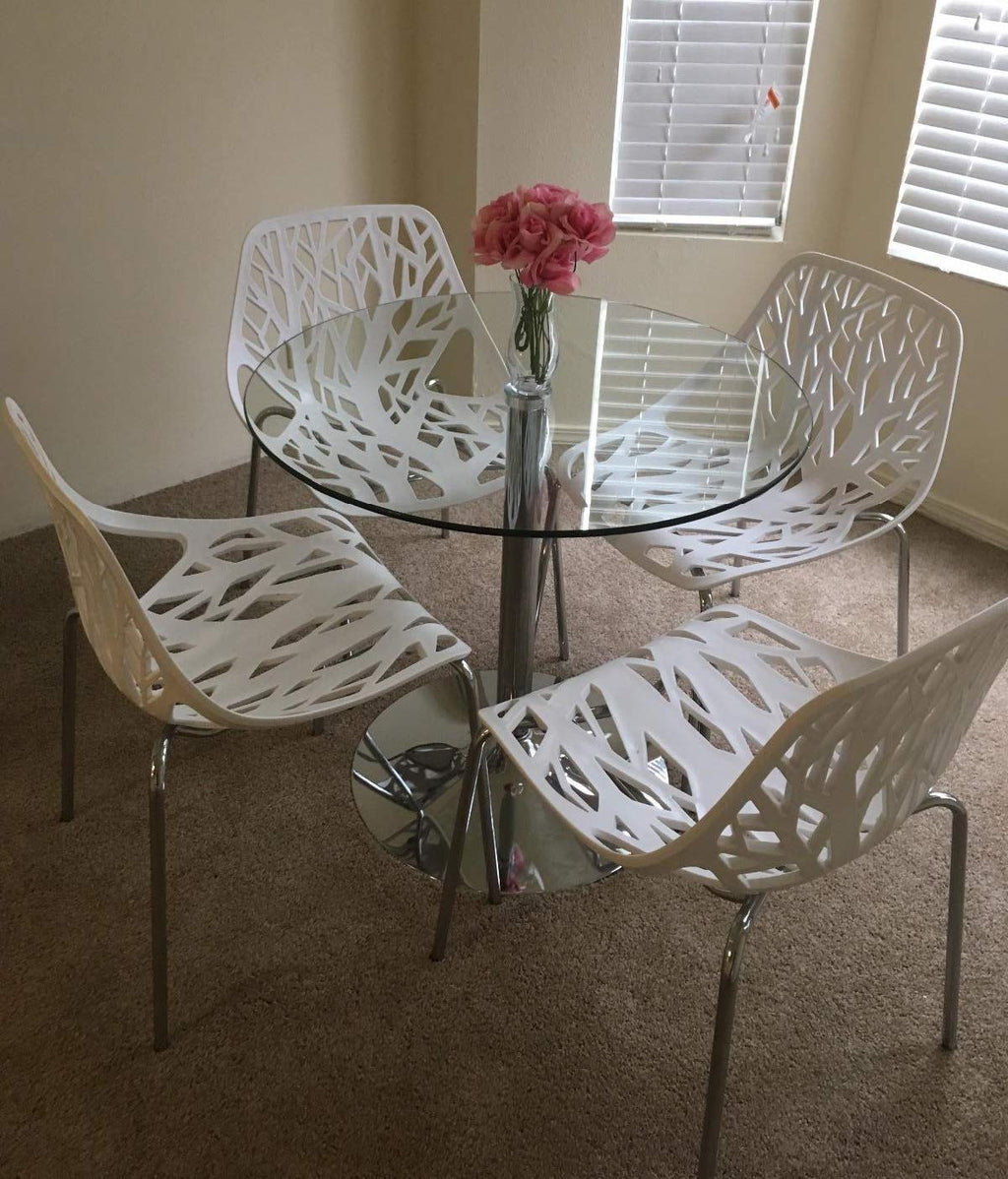 Modern Dining Chairs Set Plastic Saping Birch Chairs Stackable Chairs Set for Living Room/Kitchen/Office (6, White)