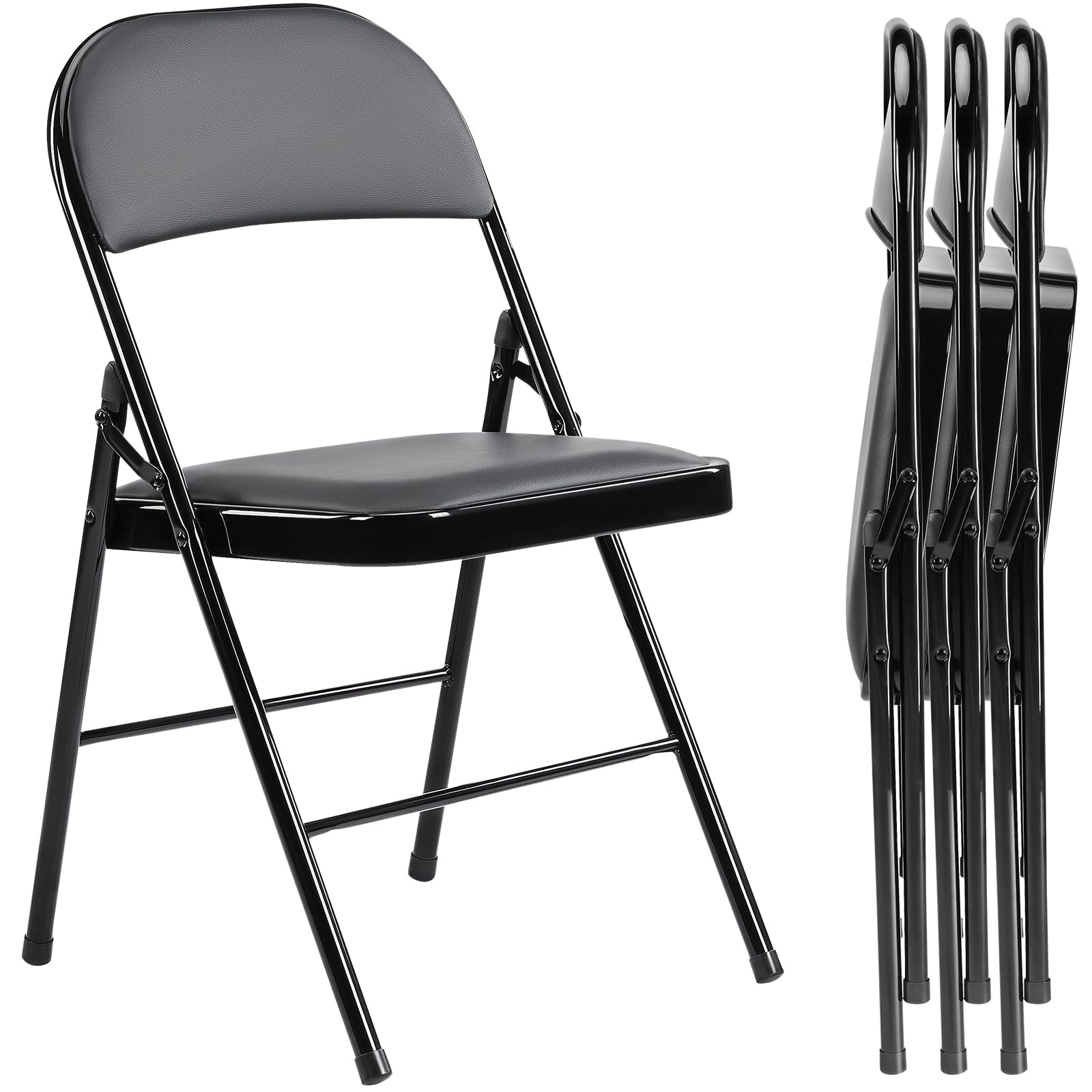 CASAVERN 4-Pack Folding Chairs with PU Leather Padded Seat and Back, Stackable Portable Dining Chairs for Home, Office, Conference, Wedding, Party, Patio & Garden