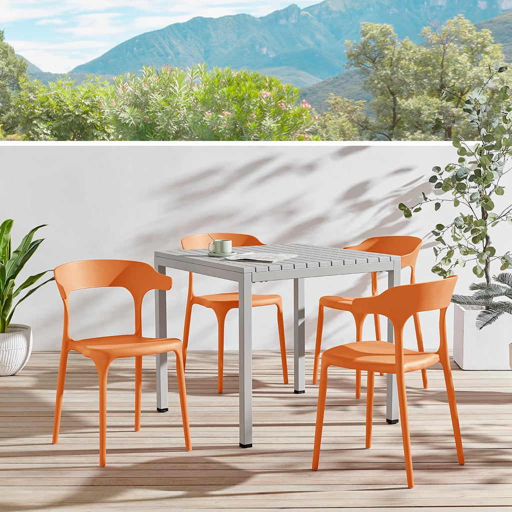 Modern Stackable Plastic Dining Chair Set of 4 Cloud White, No Assembly Needed Indoor Outdoor Patio Bistro Chairs for Cafe Restaurant Kitchen Home Use, Sturdy Weatherproof Armless Side Chairs
