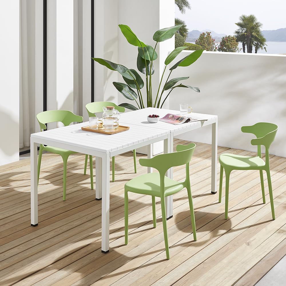 Modern Stackable Plastic Dining Chair Set of 4 Cloud White, No Assembly Needed Indoor Outdoor Patio Bistro Chairs for Cafe Restaurant Kitchen Home Use, Sturdy Weatherproof Armless Side Chairs