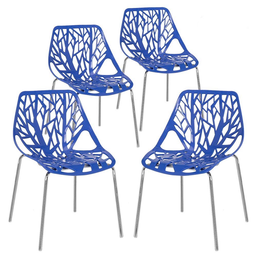Modern Dining Chairs Set Plastic Saping Birch Chairs Stackable Chairs Set for Living Room/Kitchen/Office (6, White)