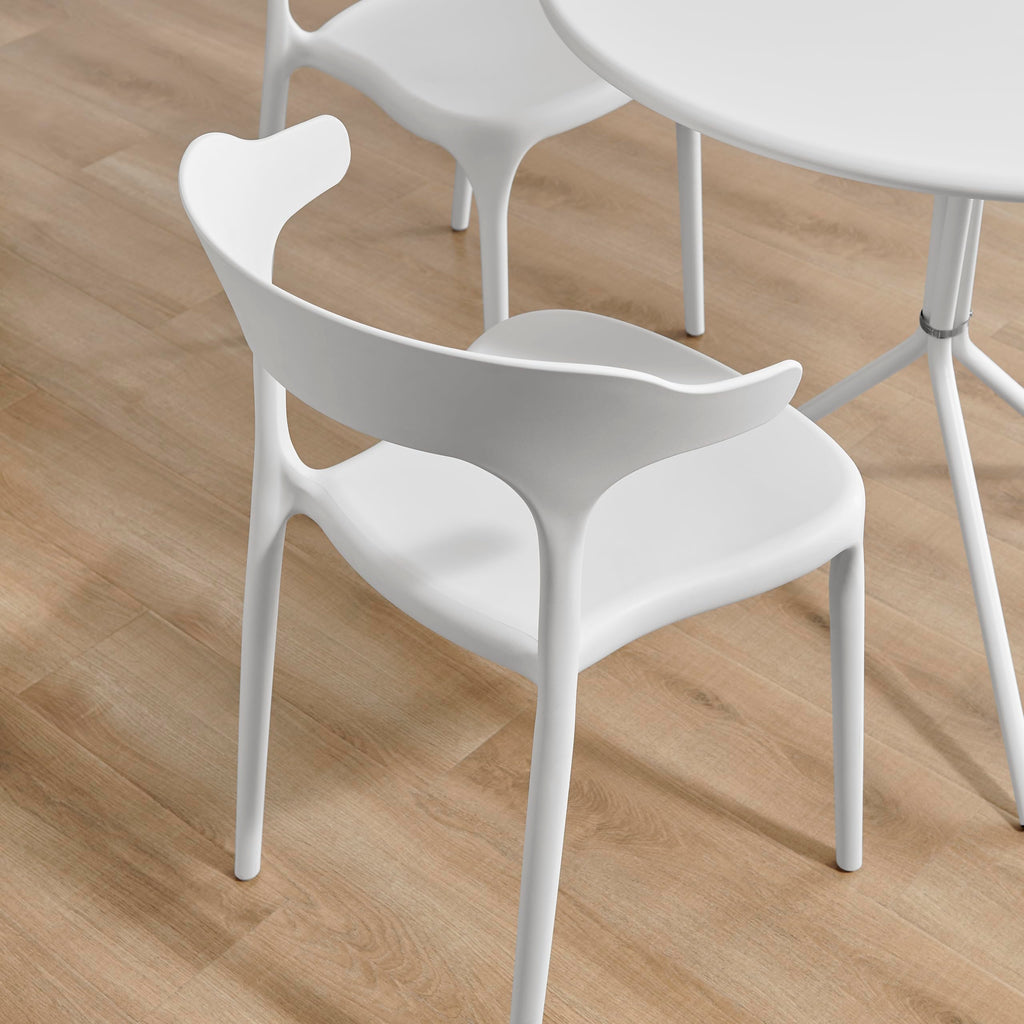 Modern Stackable Plastic Dining Chair Set of 4 Cloud White, No Assembly Needed Indoor Outdoor Patio Bistro Chairs for Cafe Restaurant Kitchen Home Use, Sturdy Weatherproof Armless Side Chairs