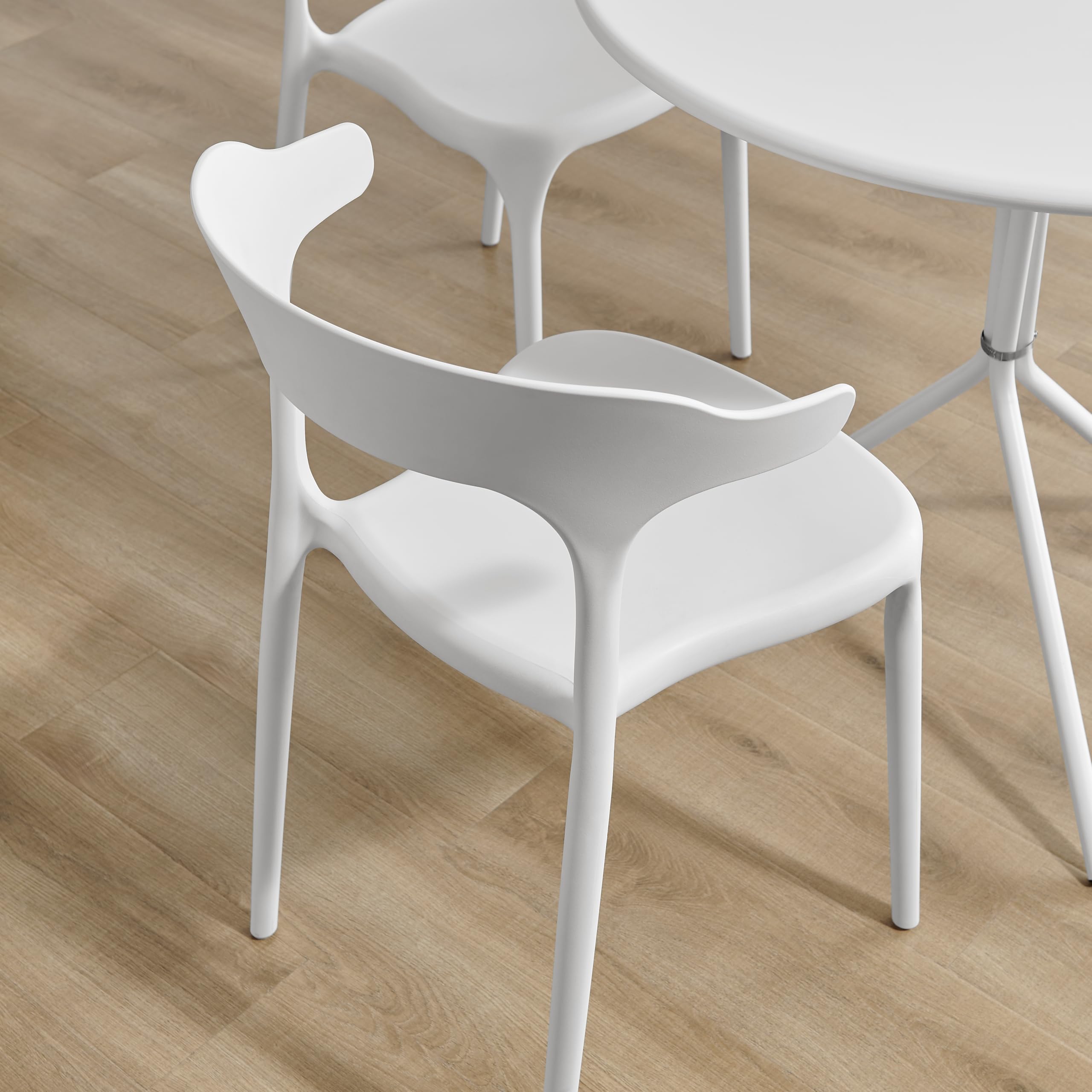 Modern Stackable Plastic Dining Chair Set of 4 Cloud White, No Assembly Needed Indoor Outdoor Patio Bistro Chairs for Cafe Restaurant Kitchen Home Use, Sturdy Weatherproof Armless Side Chairs