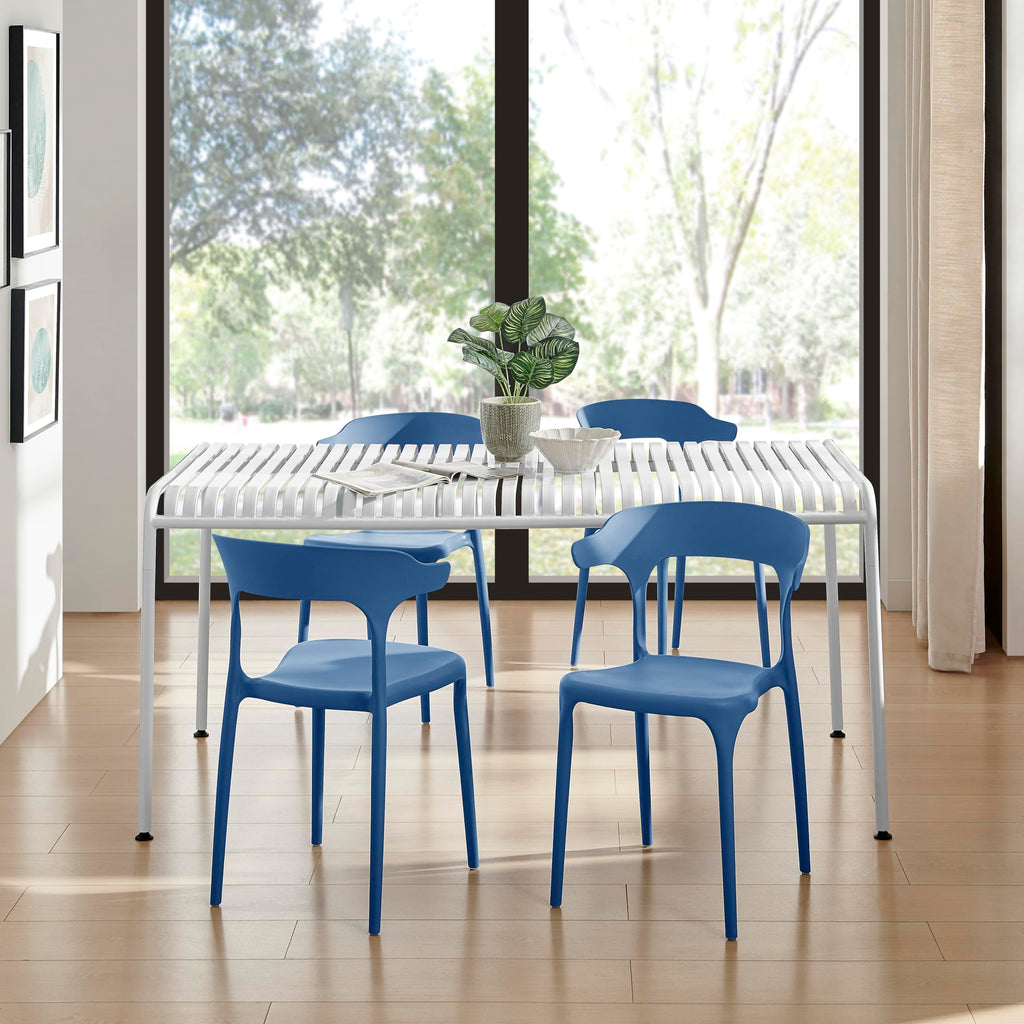 Modern Stackable Plastic Dining Chair Set of 4 Cloud White, No Assembly Needed Indoor Outdoor Patio Bistro Chairs for Cafe Restaurant Kitchen Home Use, Sturdy Weatherproof Armless Side Chairs