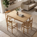 Armless Ash Wood Dining Chairs Set of 2, Fully Assembled Handwoven Seat Mid-Century Modern Side Chairs, 300 LBS Weight Capacity Curved Backrest with Felt Floor Pads for Kitchen Dining Living Room