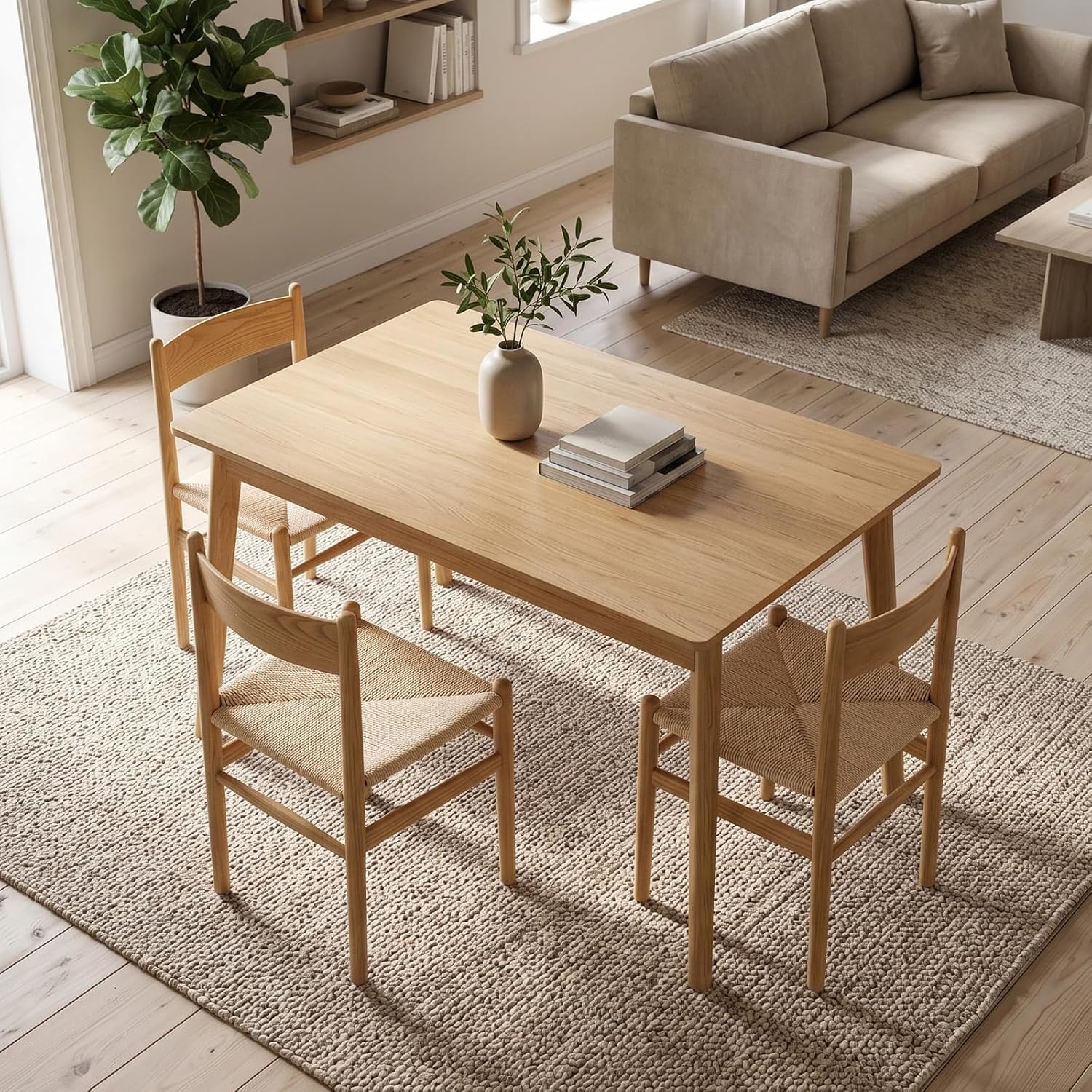 Armless Ash Wood Dining Chairs Set of 2, Fully Assembled Handwoven Seat Mid-Century Modern Side Chairs, 300 LBS Weight Capacity Curved Backrest with Felt Floor Pads for Kitchen Dining Living Room