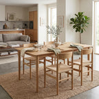 Armless Ash Wood Dining Chairs Set of 2, Fully Assembled Handwoven Seat Mid-Century Modern Side Chairs, 300 LBS Weight Capacity Curved Backrest with Felt Floor Pads for Kitchen Dining Living Room