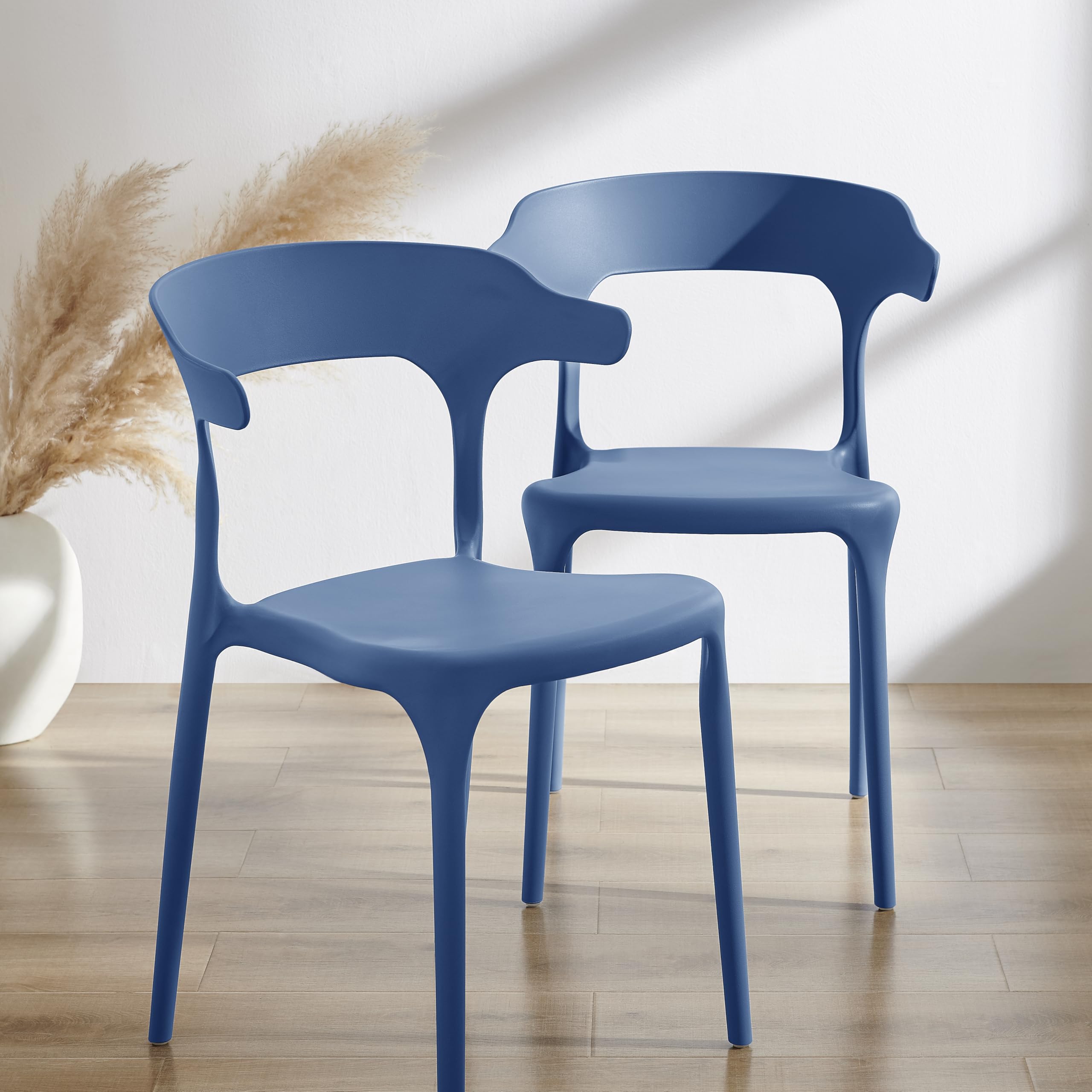 Modern Stackable Plastic Dining Chair Set of 4 Cloud White, No Assembly Needed Indoor Outdoor Patio Bistro Chairs for Cafe Restaurant Kitchen Home Use, Sturdy Weatherproof Armless Side Chairs