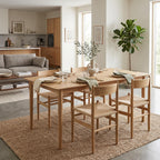 Armless Ash Wood Dining Chairs Set of 2, Fully Assembled Handwoven Seat Mid-Century Modern Side Chairs, 300 LBS Weight Capacity Curved Backrest with Felt Floor Pads for Kitchen Dining Living Room