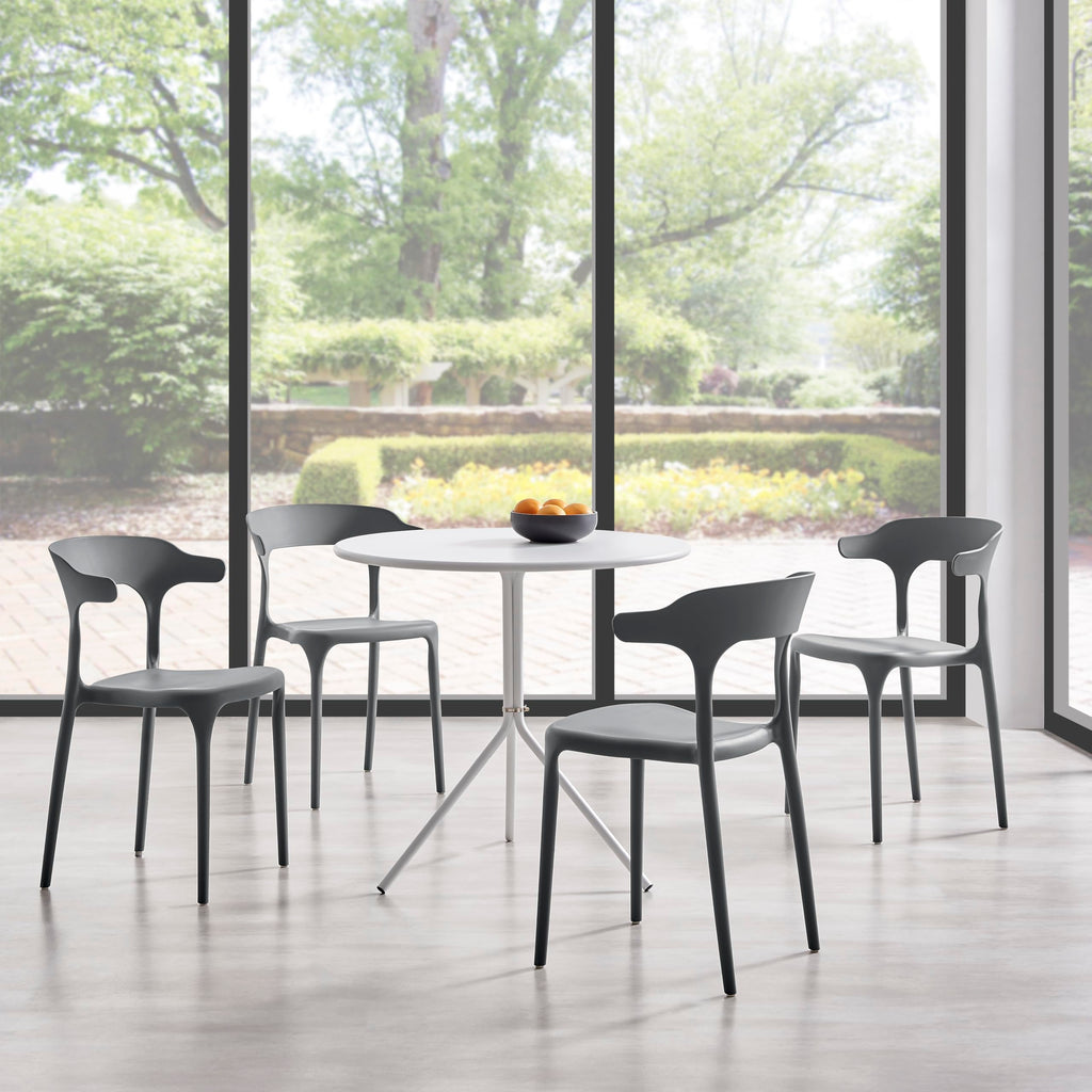 Modern Stackable Plastic Dining Chair Set of 4 Cloud White, No Assembly Needed Indoor Outdoor Patio Bistro Chairs for Cafe Restaurant Kitchen Home Use, Sturdy Weatherproof Armless Side Chairs