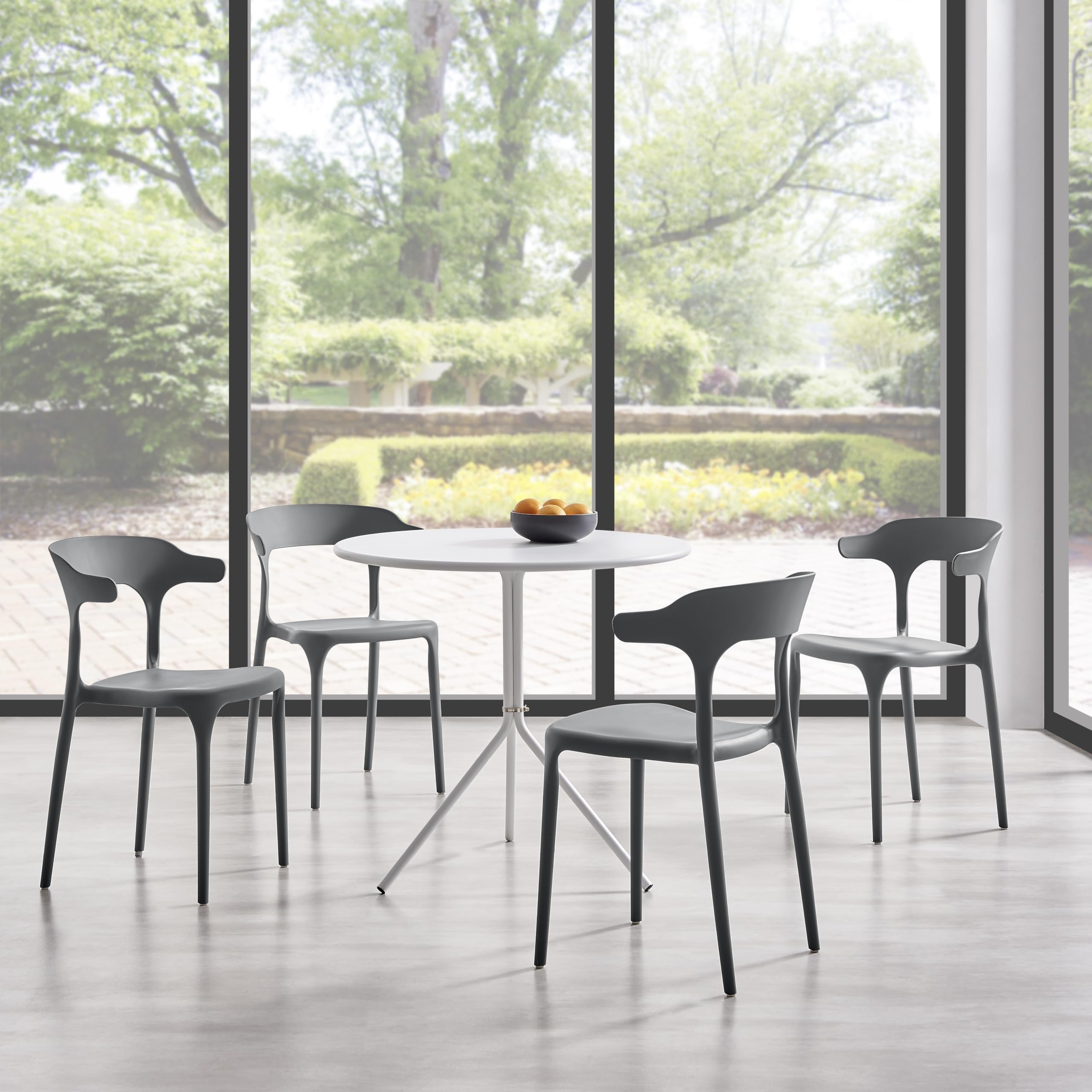 Modern Stackable Plastic Dining Chair Set of 4 Cloud White, No Assembly Needed Indoor Outdoor Patio Bistro Chairs for Cafe Restaurant Kitchen Home Use, Sturdy Weatherproof Armless Side Chairs