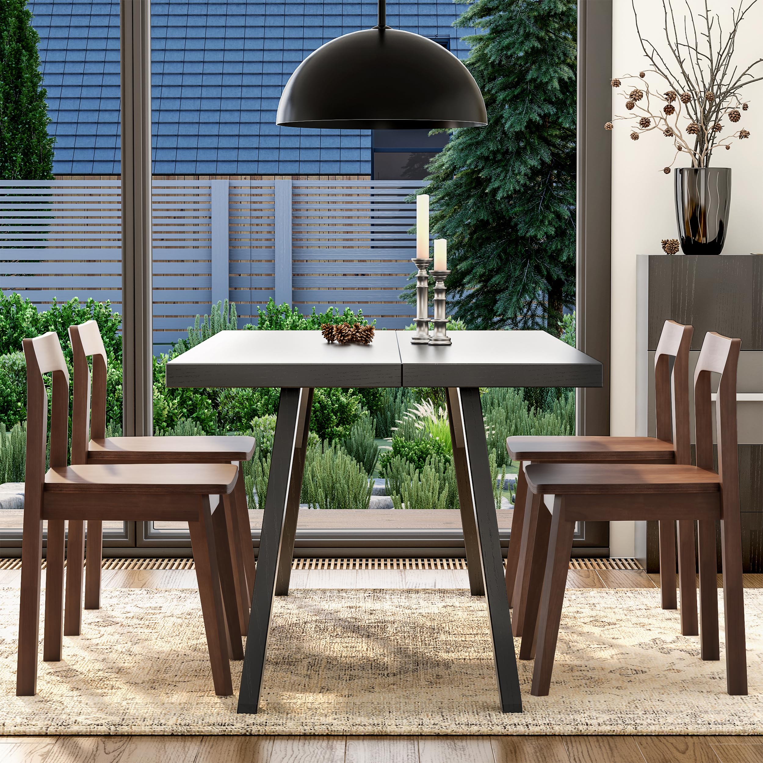 Wooden Dining Room Chairs Set of 2, Farmhouse Wood Kitchen Chair, Mid Century Modern Armless Dining Chair for Living Room, Brown