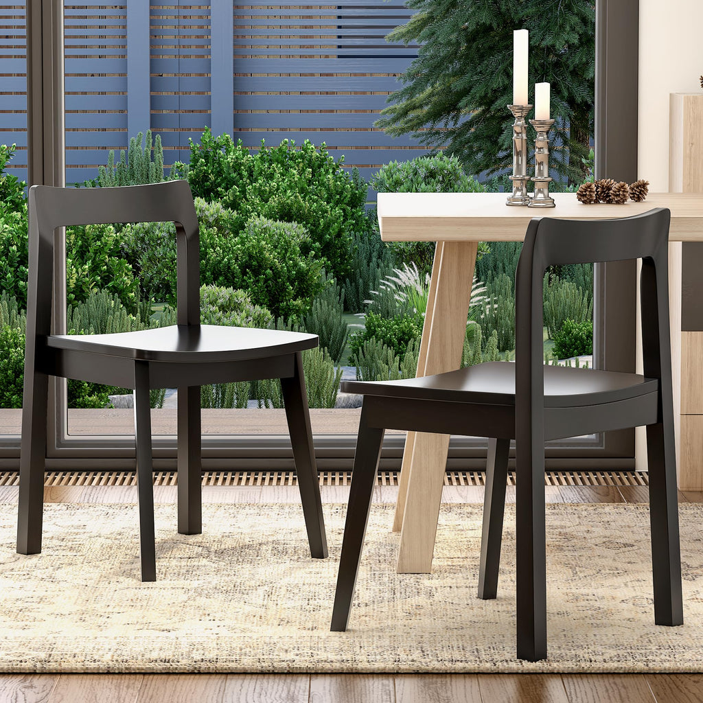 Wooden Dining Room Chairs Set of 2, Farmhouse Wood Kitchen Chair, Mid Century Modern Armless Dining Chair for Living Room, Brown