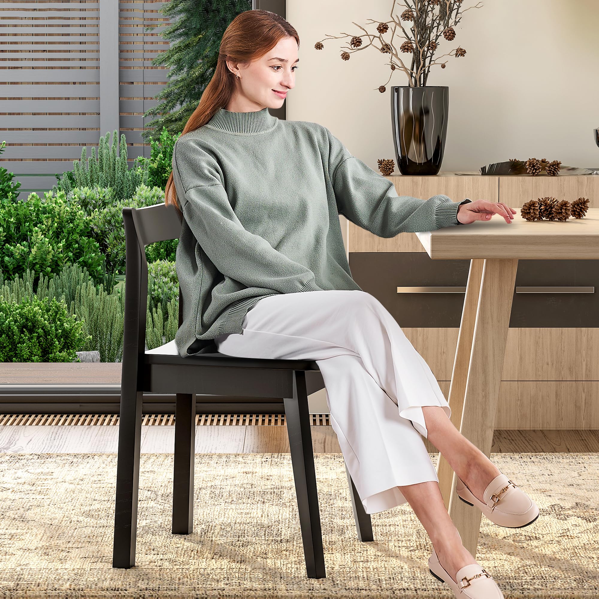 Wooden Dining Room Chairs Set of 2, Farmhouse Wood Kitchen Chair, Mid Century Modern Armless Dining Chair for Living Room, Brown