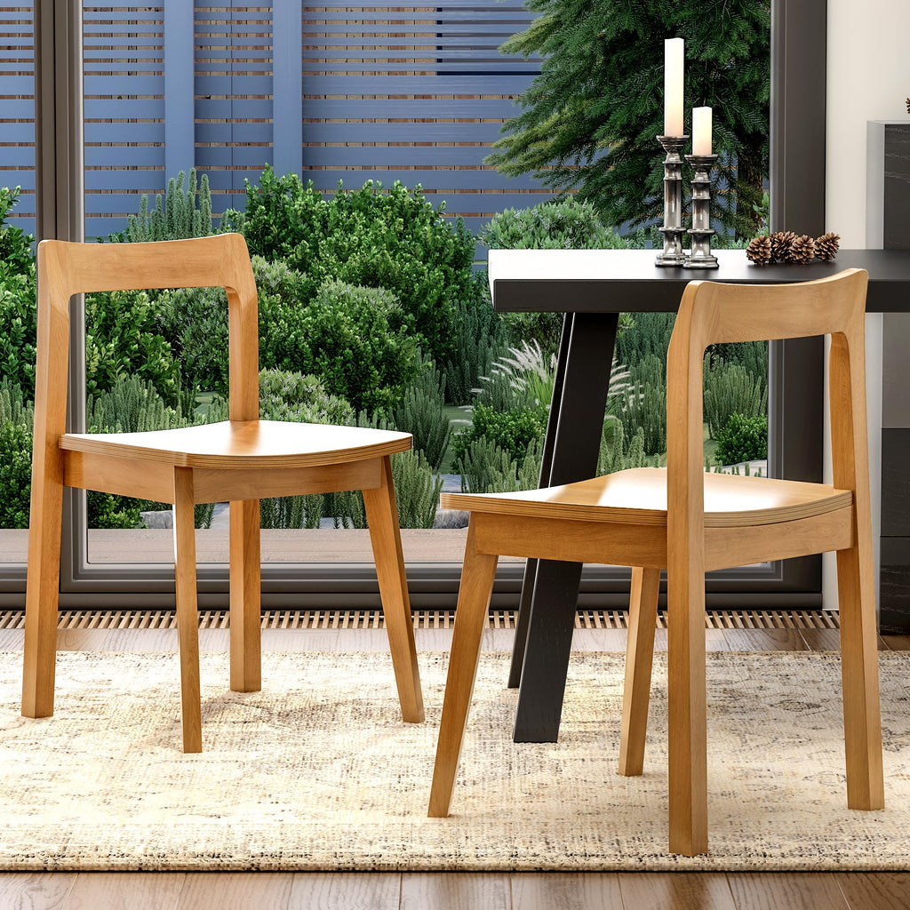 Wooden Dining Room Chairs Set of 2, Farmhouse Wood Kitchen Chair, Mid Century Modern Armless Dining Chair for Living Room, Brown