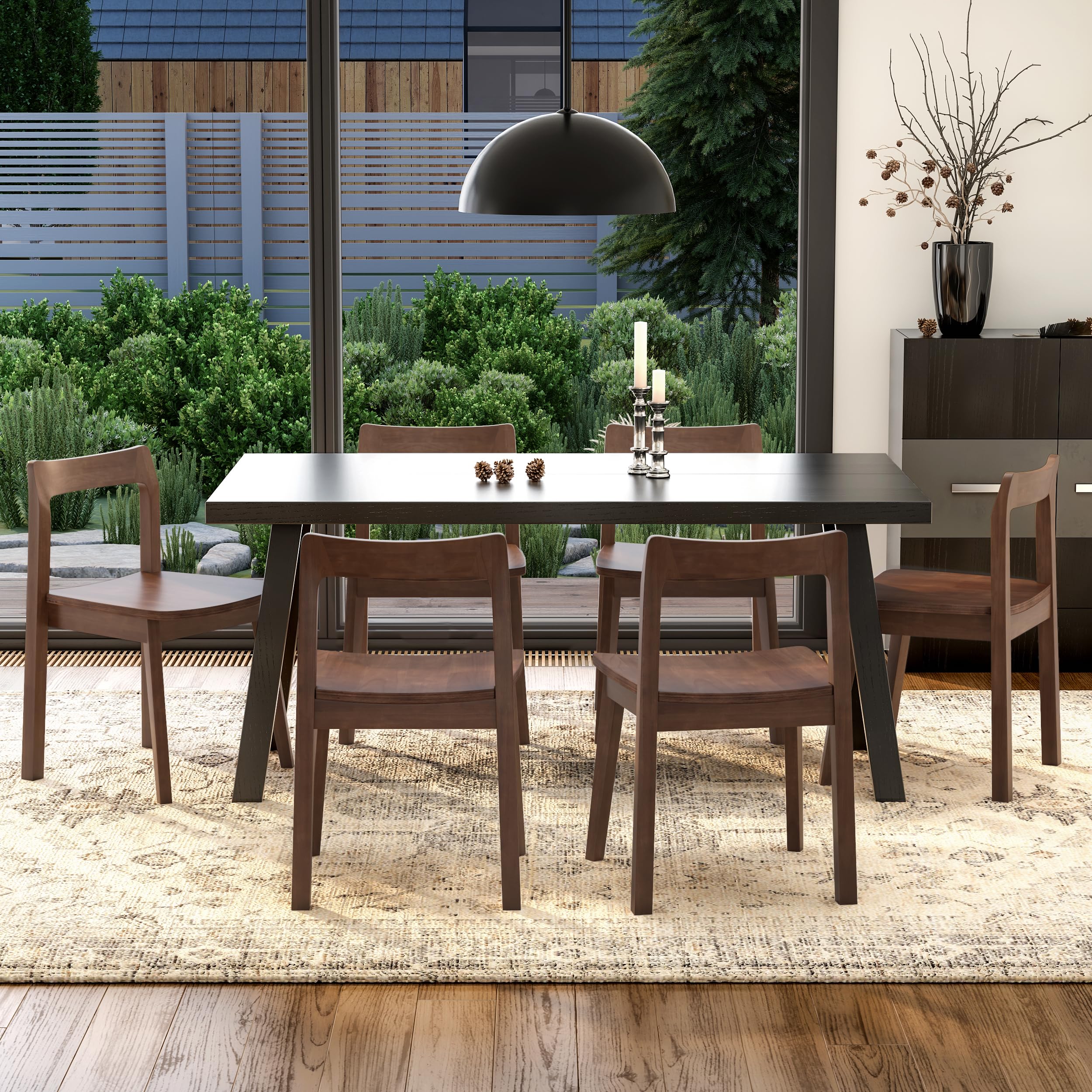 Wooden Dining Room Chairs Set of 2, Farmhouse Wood Kitchen Chair, Mid Century Modern Armless Dining Chair for Living Room, Brown
