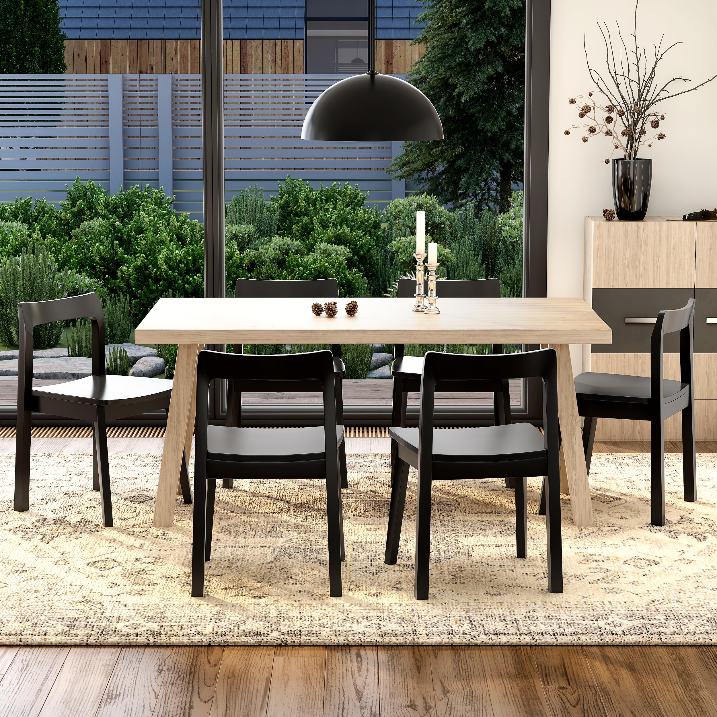 Wooden Dining Room Chairs Set of 2, Farmhouse Wood Kitchen Chair, Mid Century Modern Armless Dining Chair for Living Room, Brown